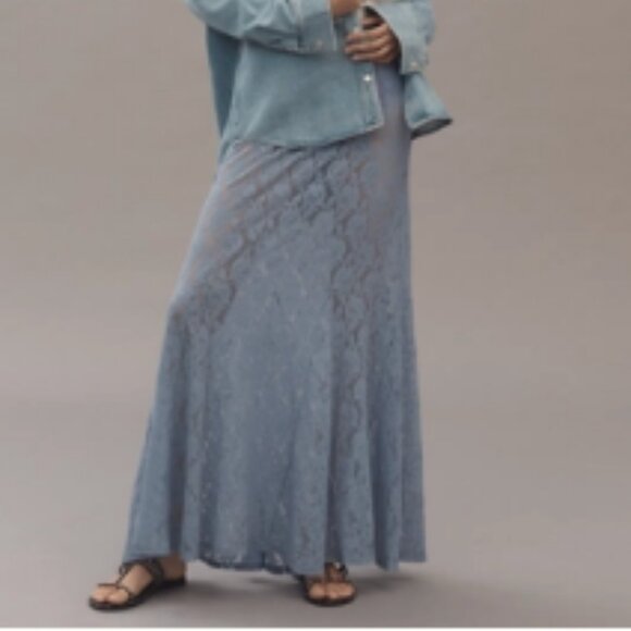 anthropologie sheer lace tiered maxi skirt blue slate xxs NWT long boho dusty - Picture 2 of 9